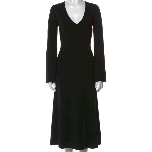 ARGENT Merino Wool A-Line Dress Rich Sweater Dress Black V-Neck Open Sleeve Nwot - Picture 8 of 12